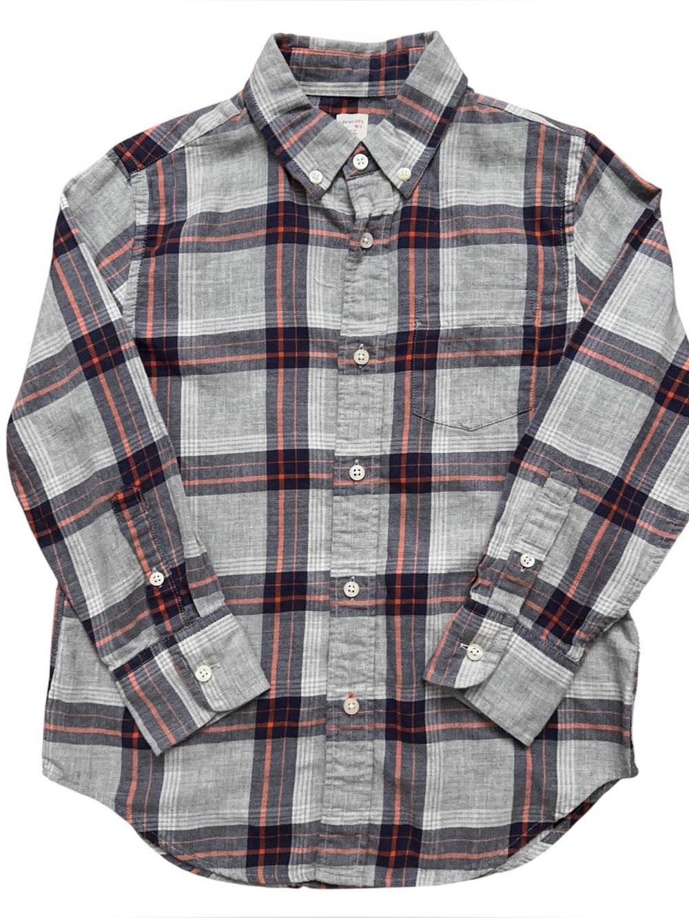 J.Crew Crewcuts Shirt Boys Size 6-7 Long Sleeve Button Pocket Preppy Plaid Gray